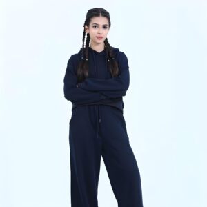 Long Sleeve Down Shoulder Hoodie With Trouser
